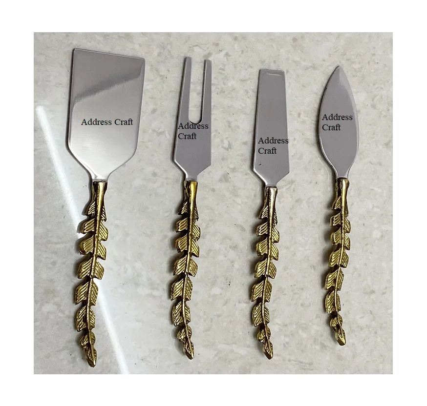 Direct Factory Price Stainless Steel With Brass Handle Cheese Set SS Cutlery With Branch Design Handle Home And Kitchen Cutlery