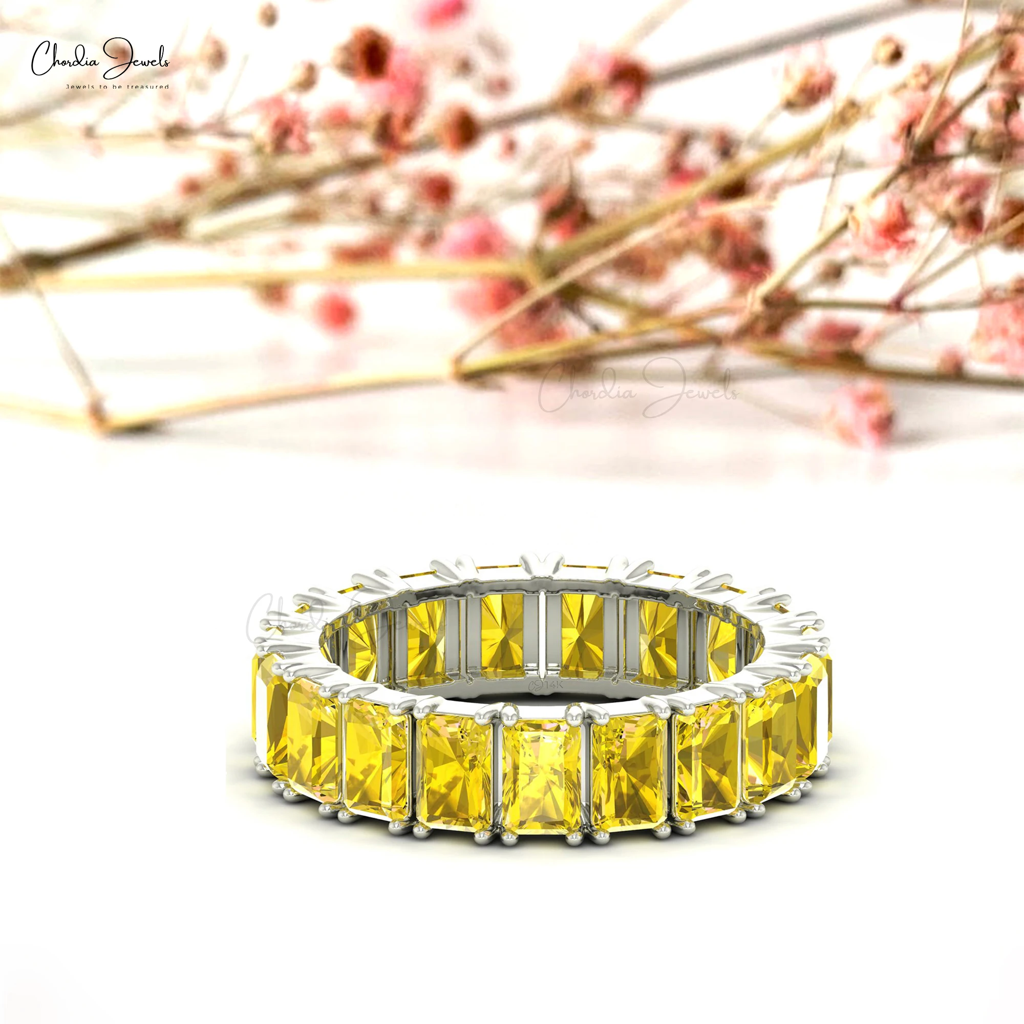 100% Natural Yellow Sapphire Eternity Ring Solid Gold Full Band Sapphire Ring Handmade Custom Jewelry Women Men Gifts Wholesaler
