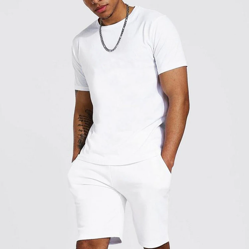 white color men cotton plain twin set Summer New Design Mens Clothing Breathable Fashion Custom T Shirt