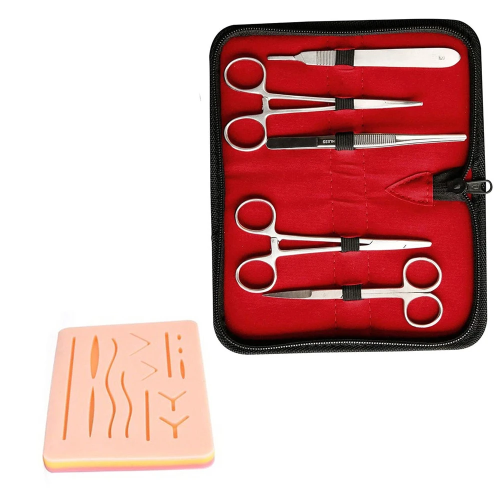 Students Surgical Kits 6 Pieces With Needle Holder Forceps Tweezers Scaler Scissor Metal Steel Surgical Tanning Set
