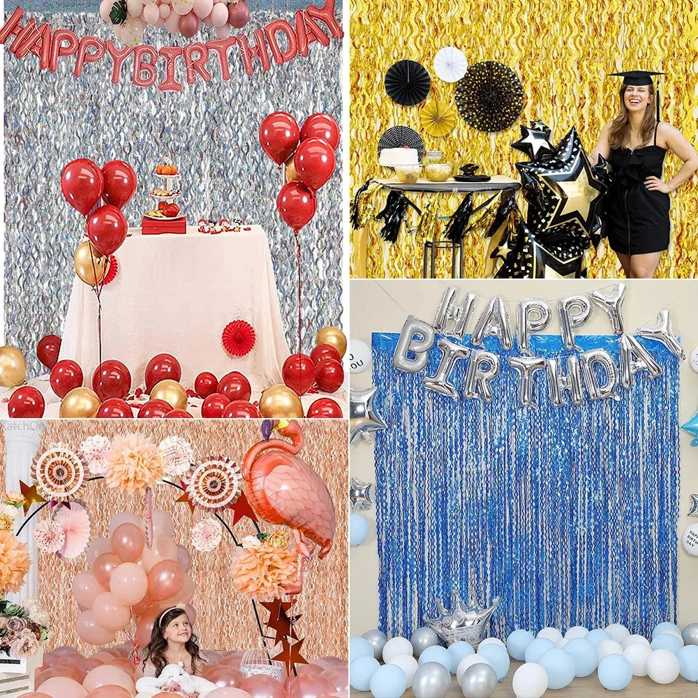 2024 New Wave Star Foil Fringe Curtain Tinsel Photo Backdrop Streamers for Birthday Party Festival Celebration Decoration Tassel