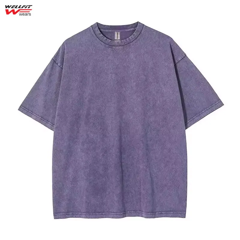 Wholesale 100 Cotton Acid Wash Oversized Tshirt 250Gsm Heavyweight T Shirt for Men Custom Blank Vintage T Shirt