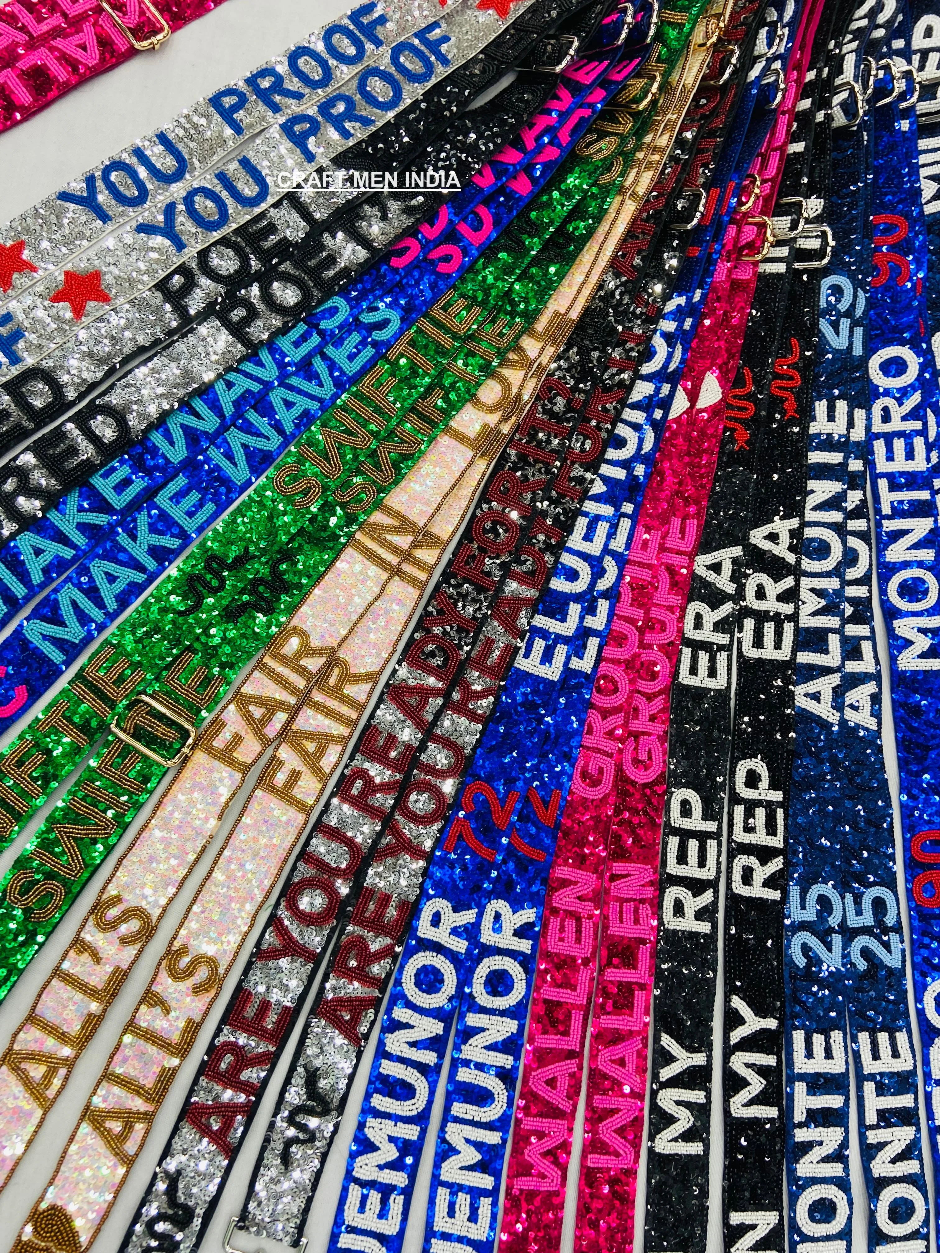 Hot Selling Beaded Strap with embellishments Fully heavy hand beaded strap for mobile phone and clutch purse cross body straps