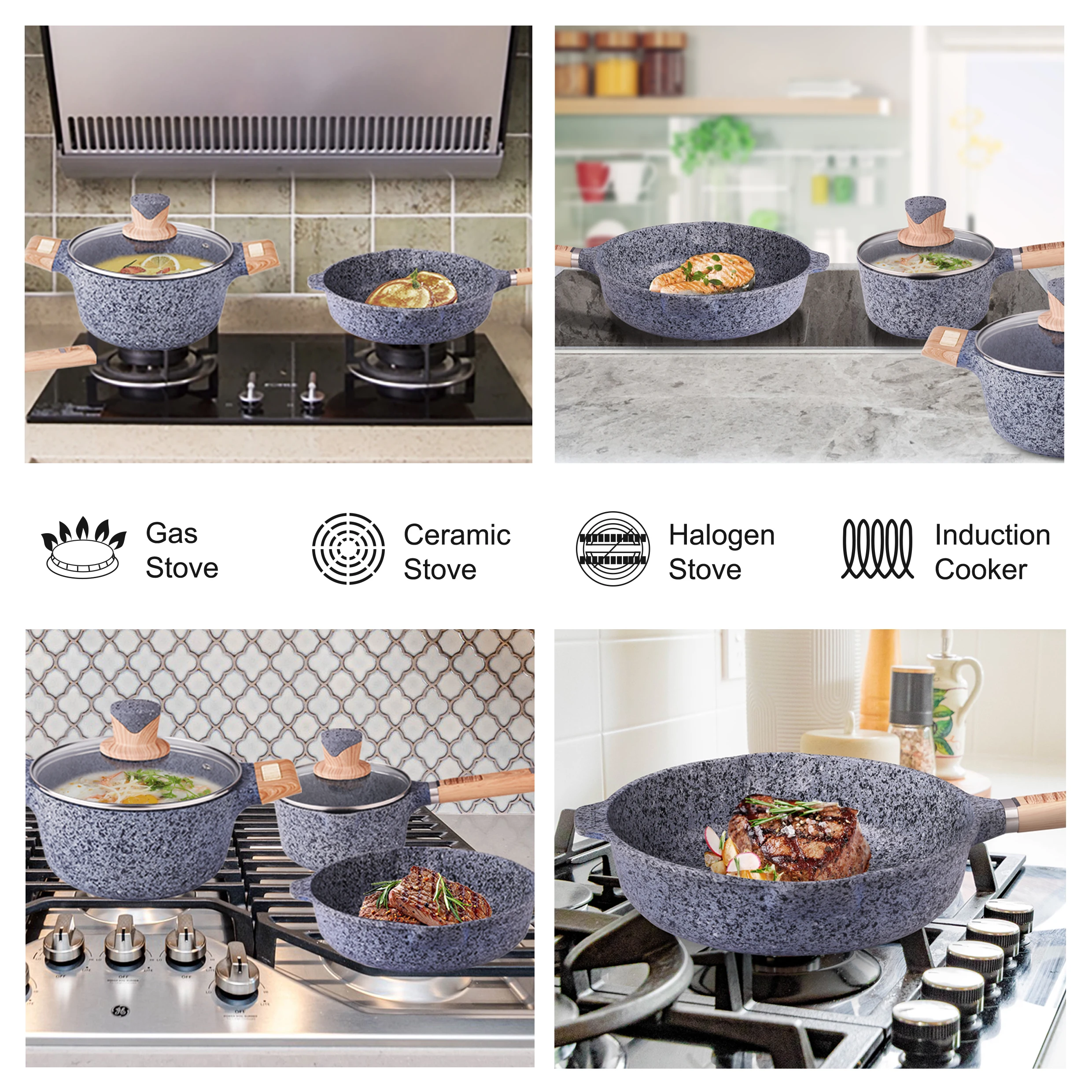 Kitchen Ware Nonstick Marble Granit Pot Set Cookware Coating Cookware Sets Cooking