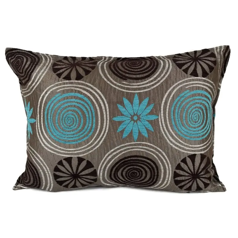 Color Chenille Pillow Cover Resistant Upholstery Fabric Stain Circle Design Turquoise Blue and Dark Brown 45 X45 Cm Woven Square