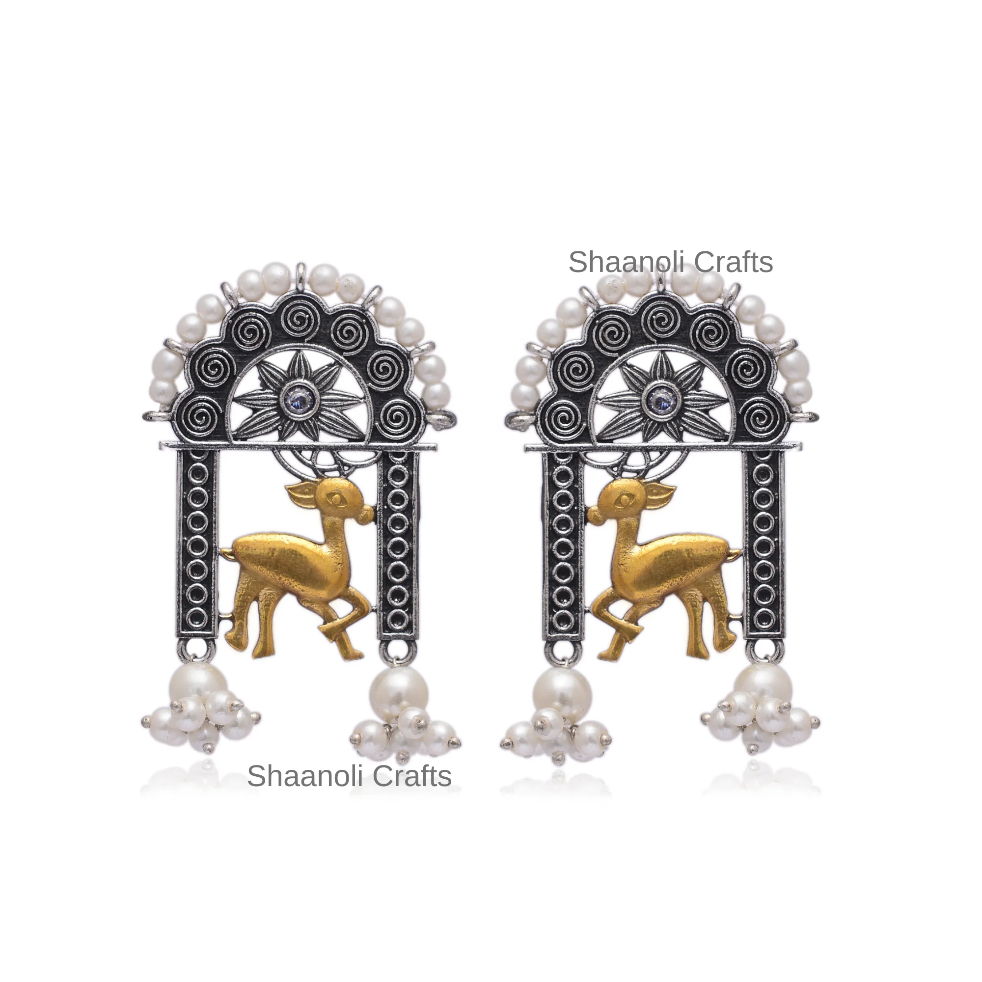 Antique Silver Oxidized Dual Tone Earrings New Arrival Wedding Jewelry for Women Gold and Brass with Pearl Ethnic Style Gift