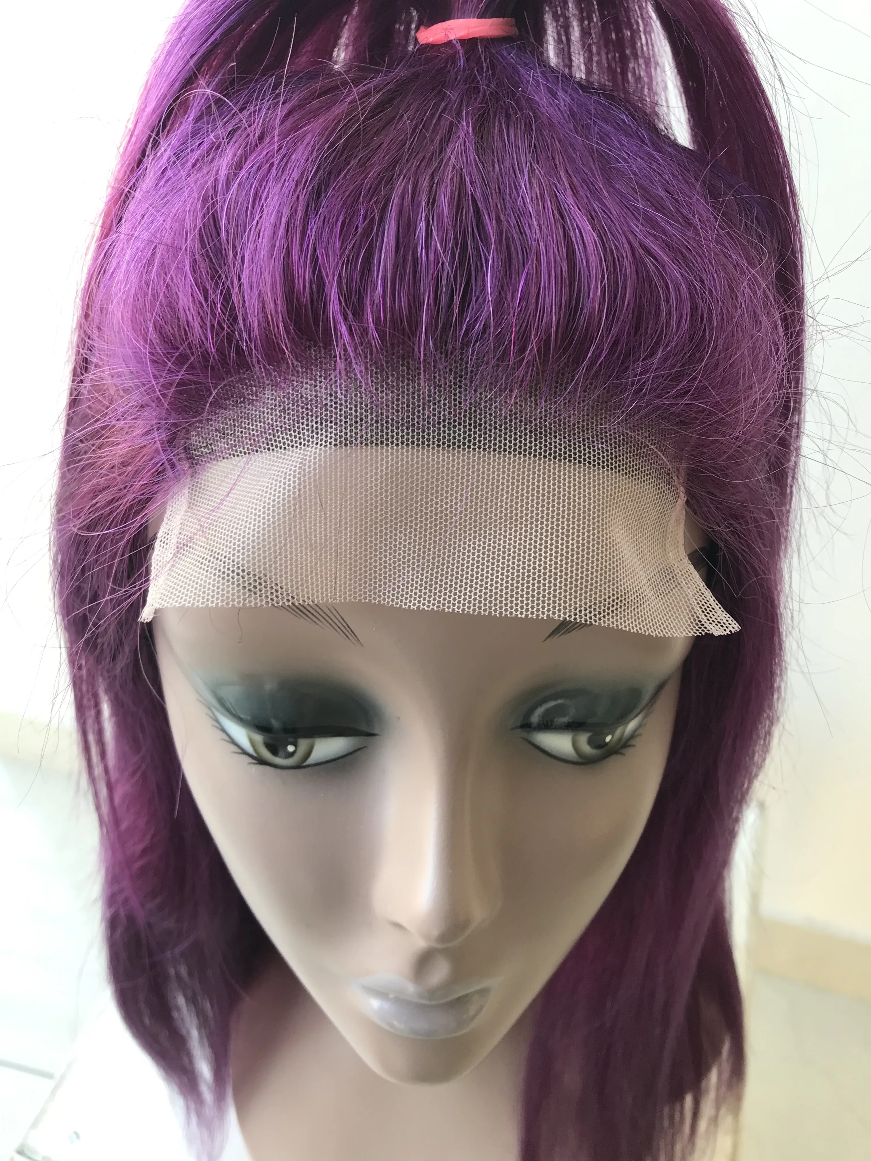Direct from India Top Best Quality Wholesales Single Donor Hair Raw Indian Temple Remy Virgin 18 Purple Coloured 4x4 Closure Wig