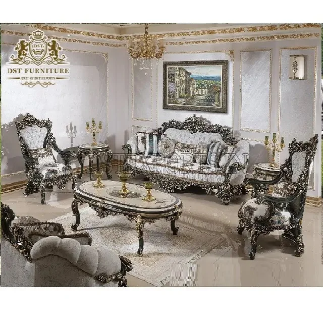 Mexican Style Luxury Tv Room Sofa Set Traditional Turkish Design Upholstered Sofa Set French Carved Classic Sofa Set