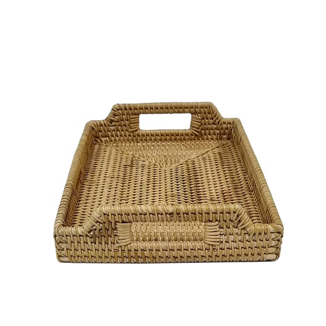 High Quality natural rattan tray with rectangular design with handle and rattan material suitable
