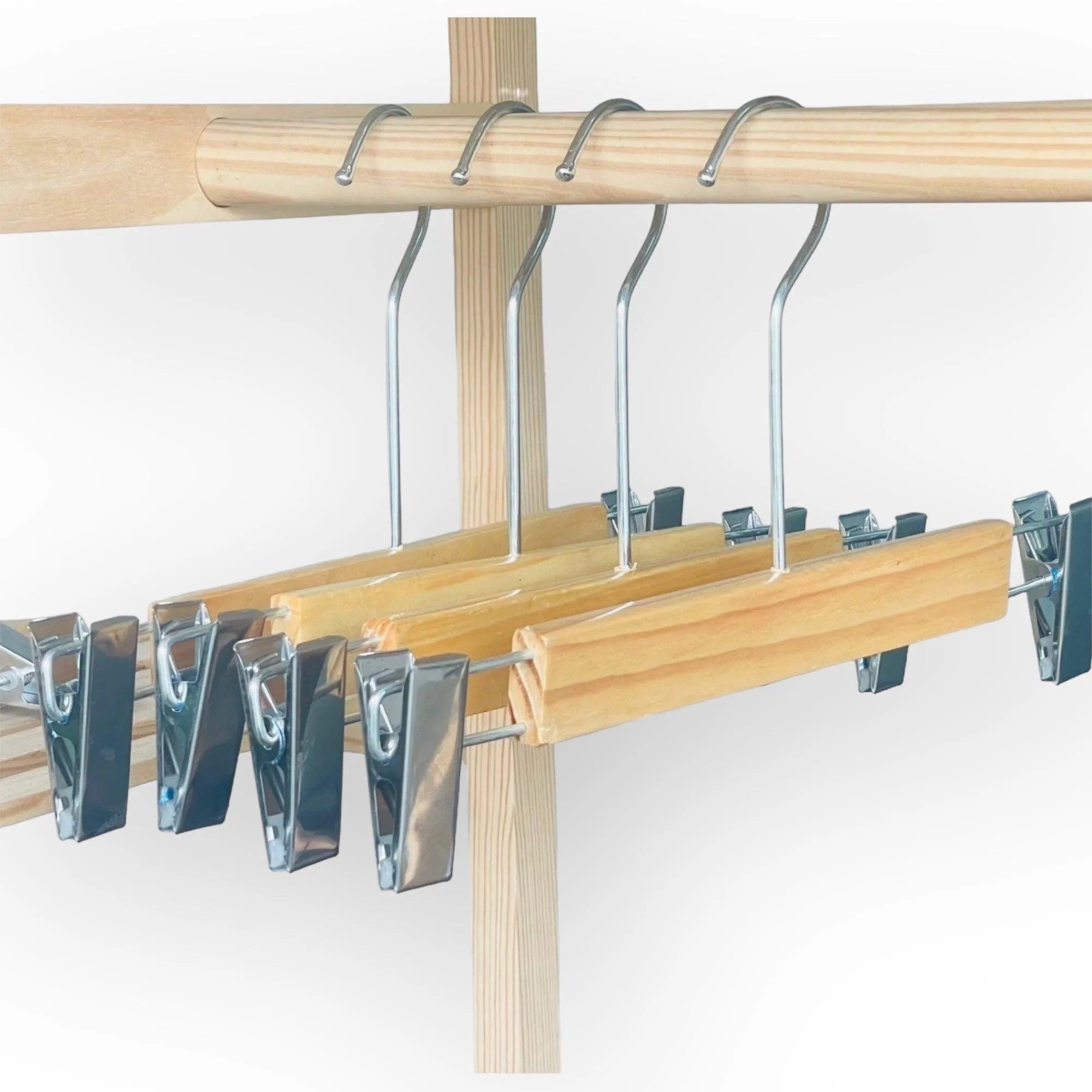 Wholesale Best Selling High Quality Wood Pants Hanger with Metal Clips for Clothing Stores Directly from Vietnam Factory