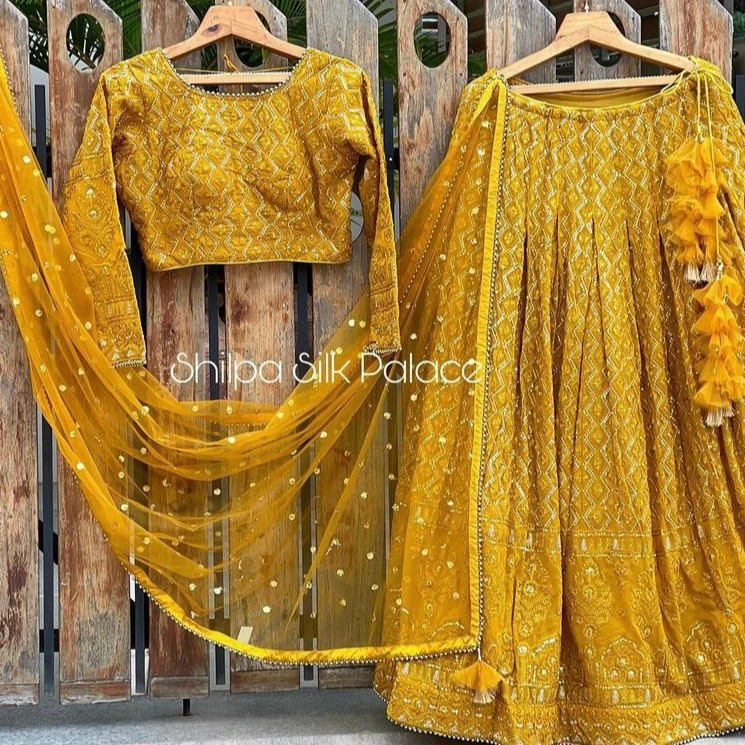 Attractive Bridal Yellow red blue black Colour Georgette Fabric Embroidered Party Choli Women Lehenga Choli India & Pakistan