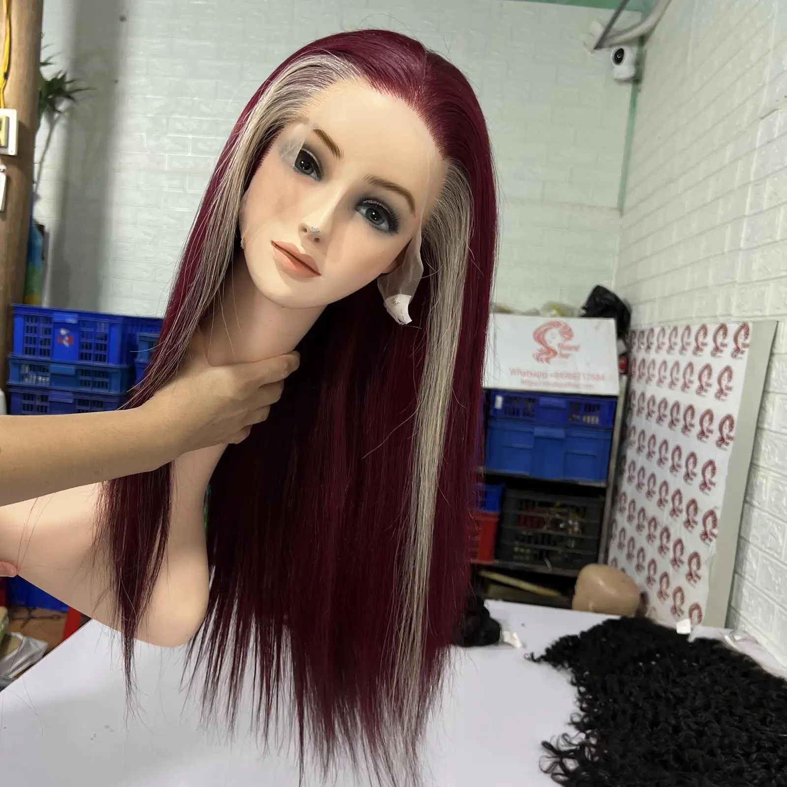 Natural Red Hair With White Highlights Bone Straight Lace Front Wig Lace Frontal Human Hair Wigs 100% Virgin Human Hair