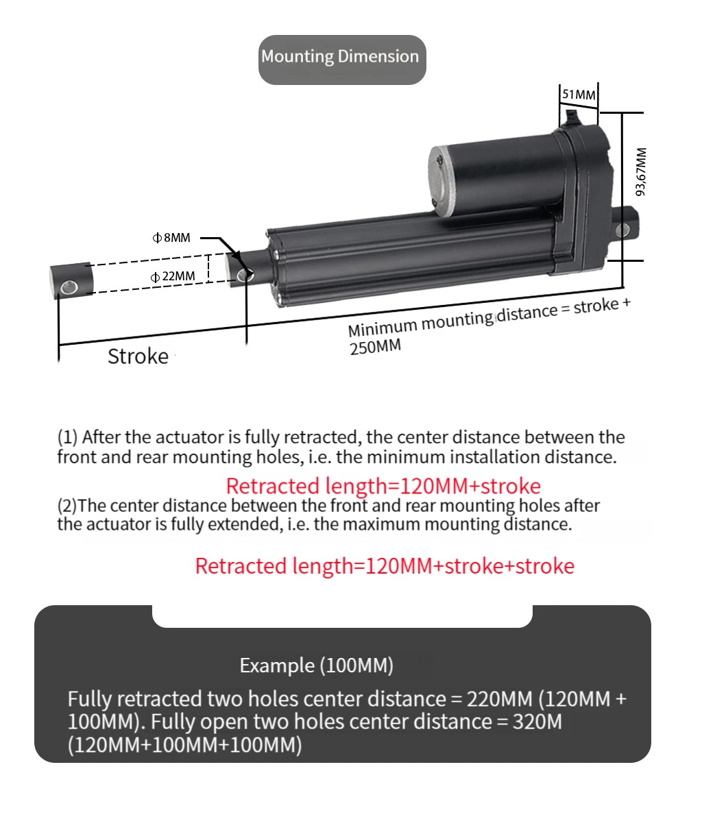 800mm Stroke Heavy Duty 3500N 12/24V DC 32inch/ / 770LBS Load Electric Linear Actuator  Mini Linear Actuator with (10mm/s 12V)