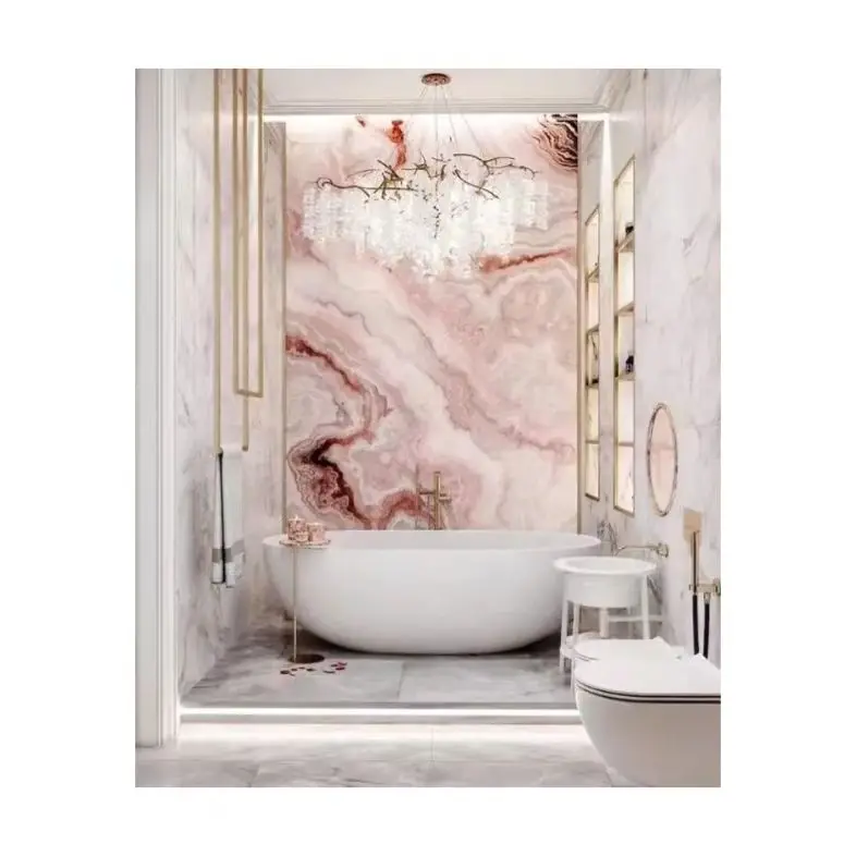 backlit pink onyx jade slab agate natural gemstone texture marble tiles wall panels stone marble countertop tabletop for villa