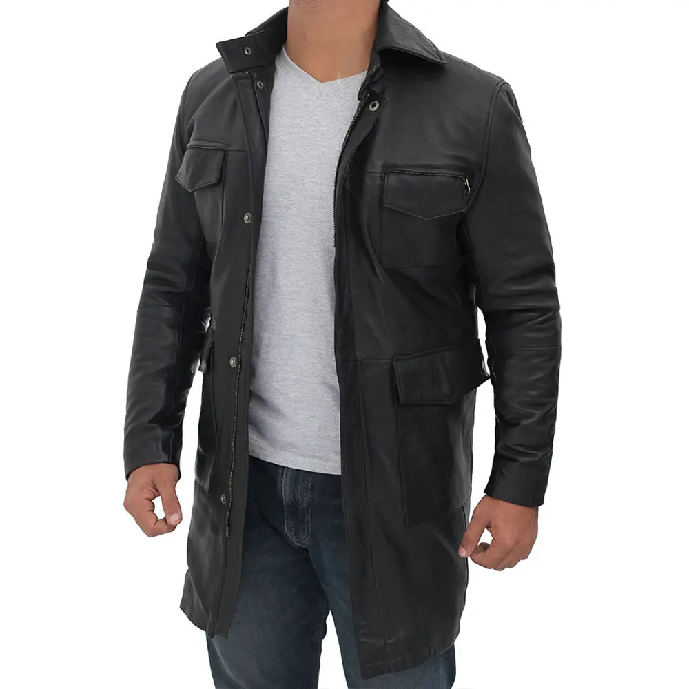 Manufacturing Custom Made Long Sleeve Men Leather Coat / Handmade Black Motorcycle Vintage Distressed Biker Real Leather Jacket