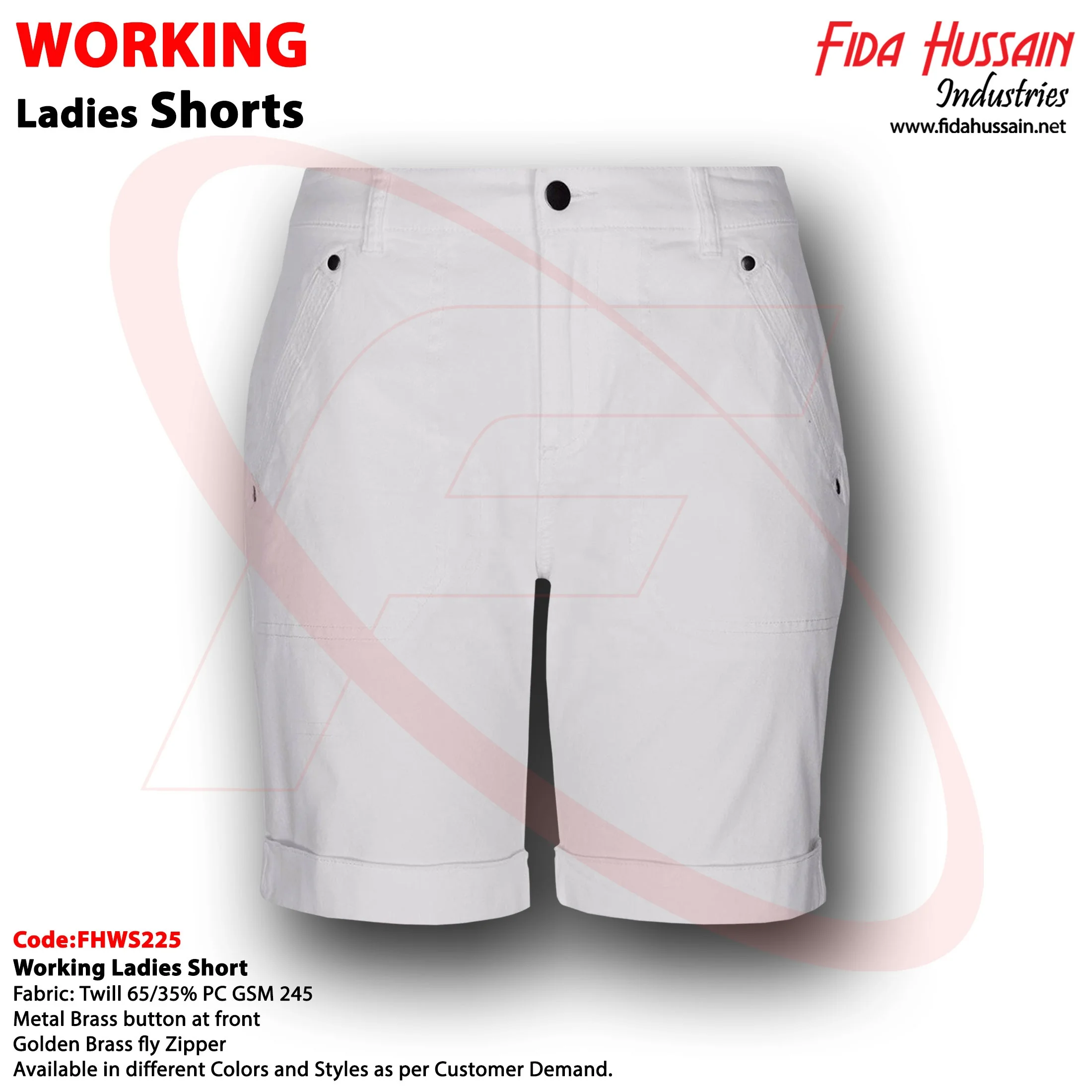 Hot selling White Top Quality Breathable Ladies Working Shorts in Twill Best Quality Shorts Hight Quality Shorts For Ladies