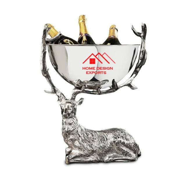 Luxury Nickel Finished Metal Rain Deer Ice Bucket For Events and Party Wine Bottle Cooler
