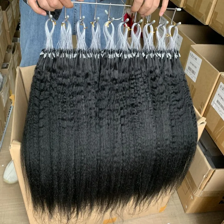Microlinks Hair Extensions 100 Strands/Pack Natural Black Unprocessed Virgin Peruvian Kinky Straight Micro Loop Hair Naturel