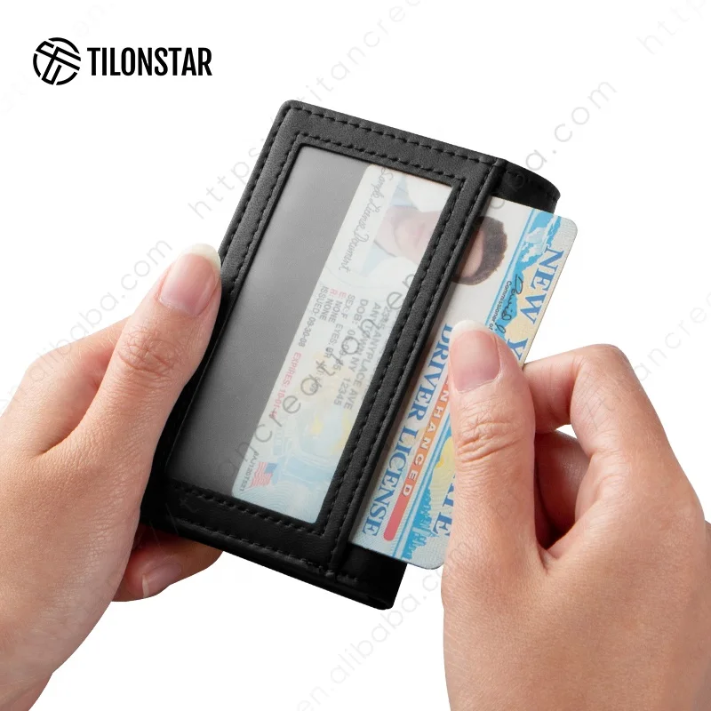 TILONSTAR TVC329 Pop Up Rfid Card Holder With Id Windows Slim Leather Aluminum Credit Card Holder Wallet For Men