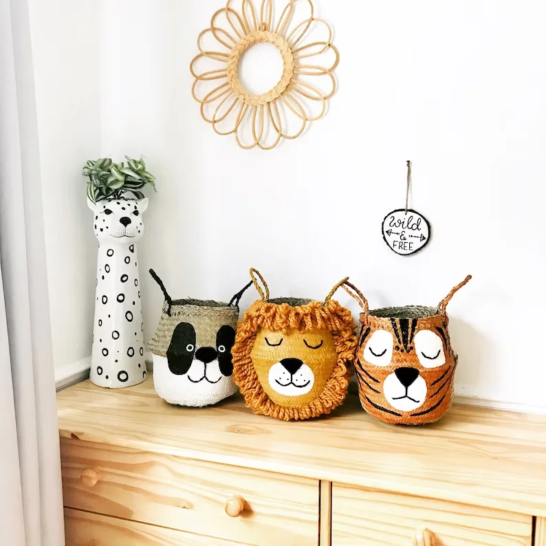 Hot sale Animal natural creative weaker handwoven belly seagrass basket laundry storage holders rope basket wholesale for home