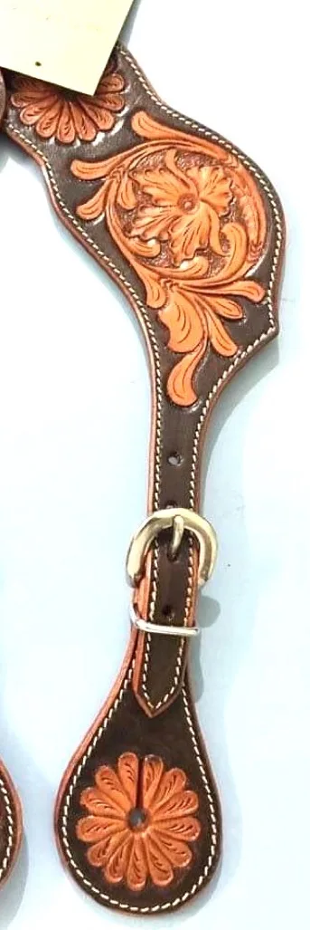 Leather very fine quality hand tolled antique Carving Spur Straps with brass fancy hardware fitting equestrian tack