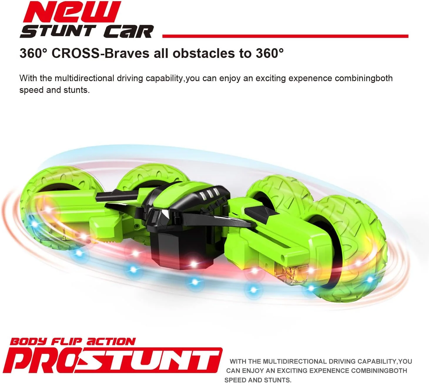 Wholesale 2.4g Rc Stunt Cars Remote Control Car With Lights Double-Sided Driving 360 Degree Flips Rotating Tricolor Car Toy