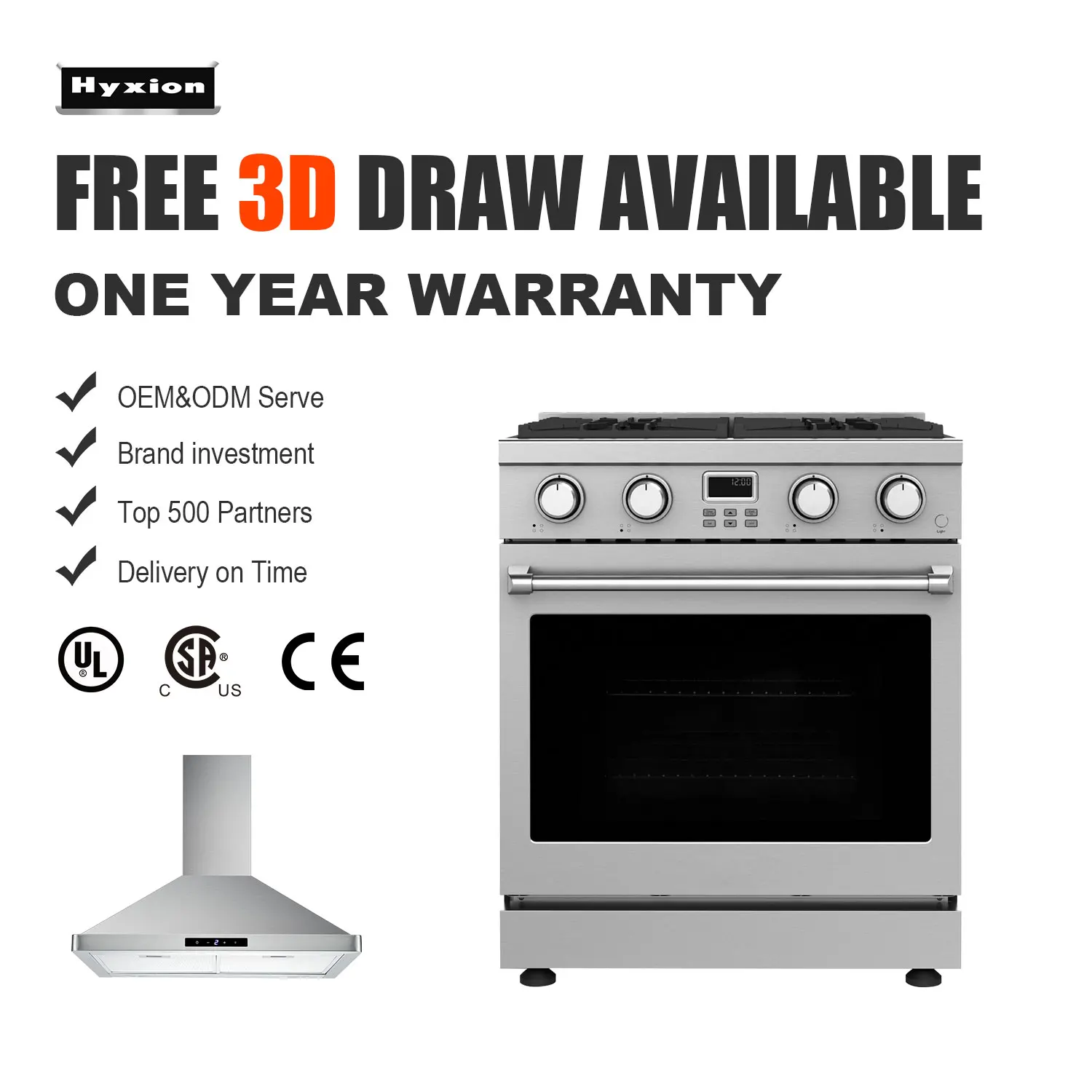 Hyxion Stainless steel 30 inch Professional gas baking oven