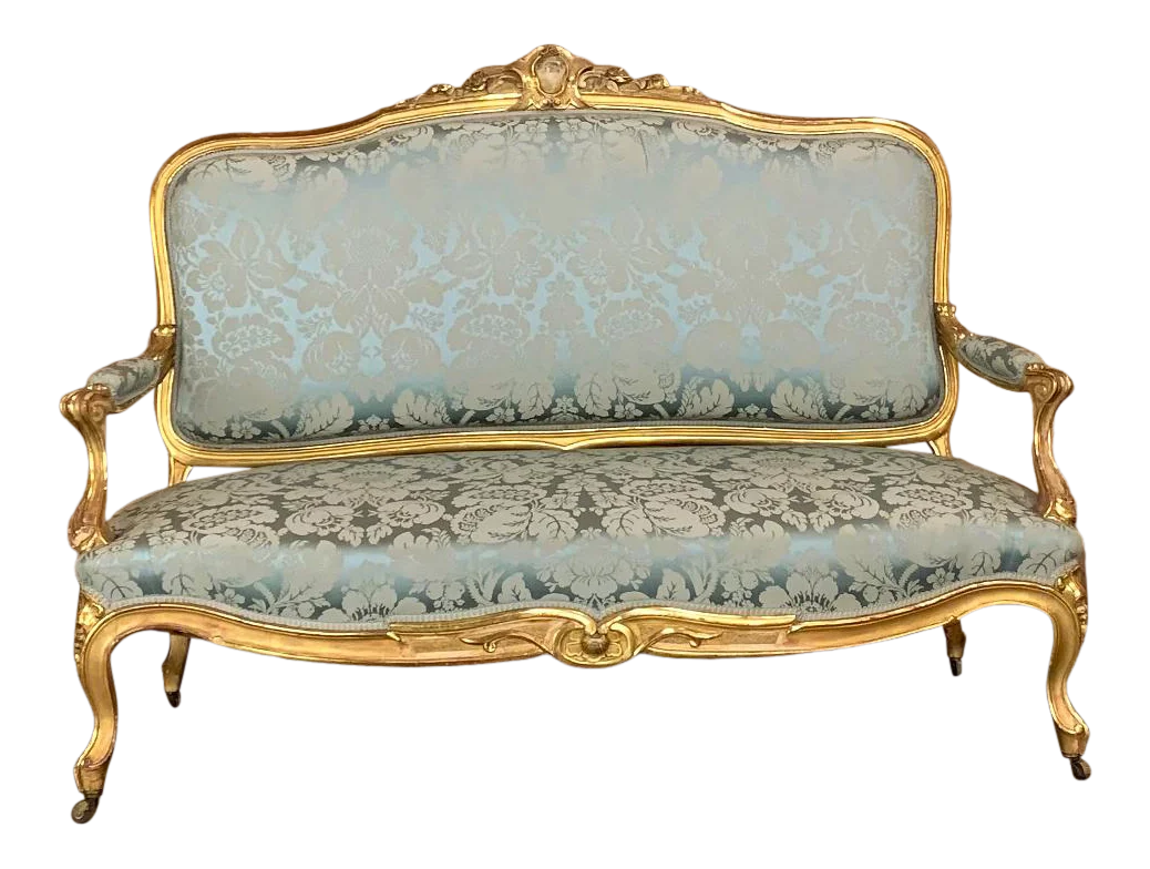 Рококо роскошь: французский Louis XV Giltwood Canape XIX века 2-местный диван для роскошных гостиных