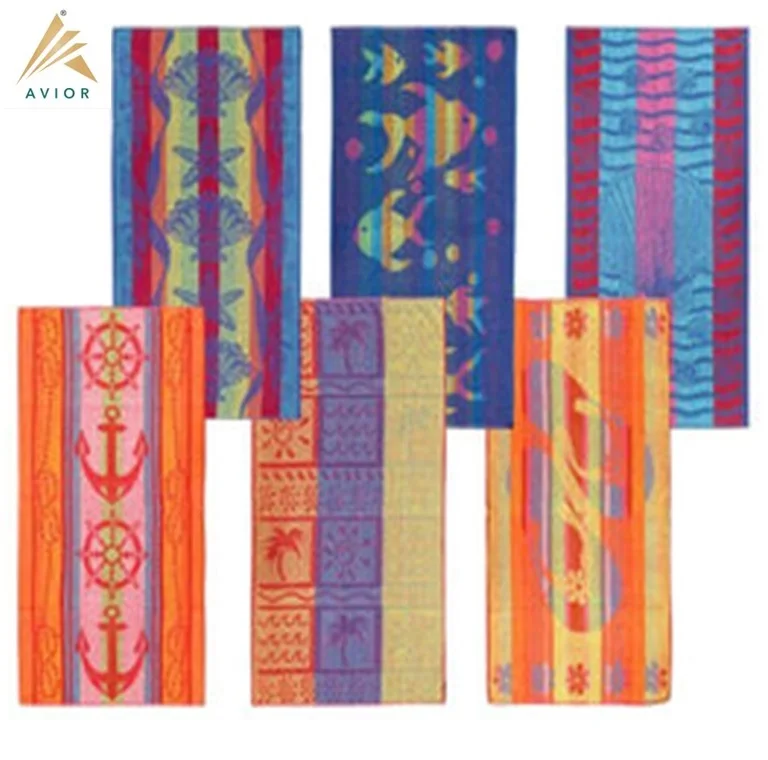 Superior Quality Jacquard Beach Towels Made of 100% Cotton 1 Side Velour Soft By Avior Industries PVT LTD