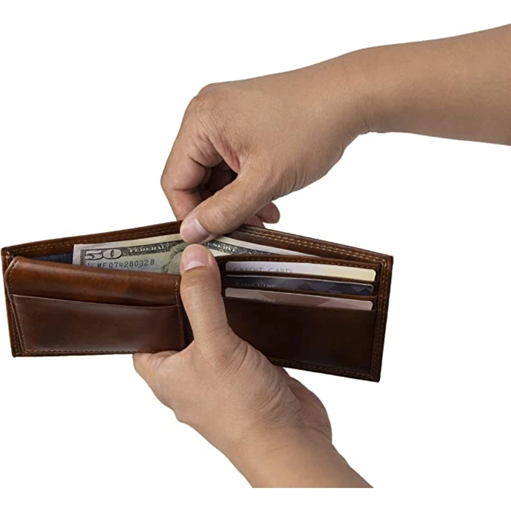 personalized pu leather id business card holder 2 fold wallet with metal money clip for man