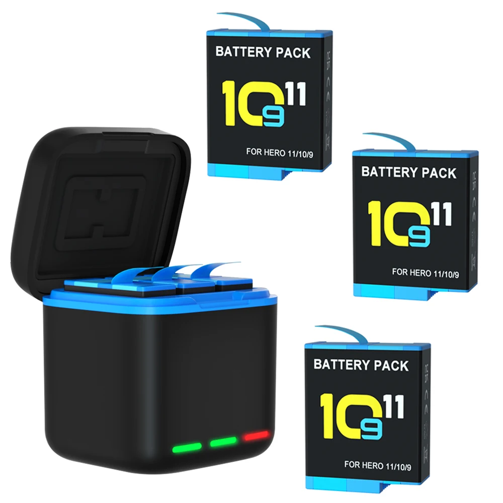 Hongdak Replacement Lithium Battery 3 pcs Sports Action Camera Accessories gopro Hero 9/10/11 battery