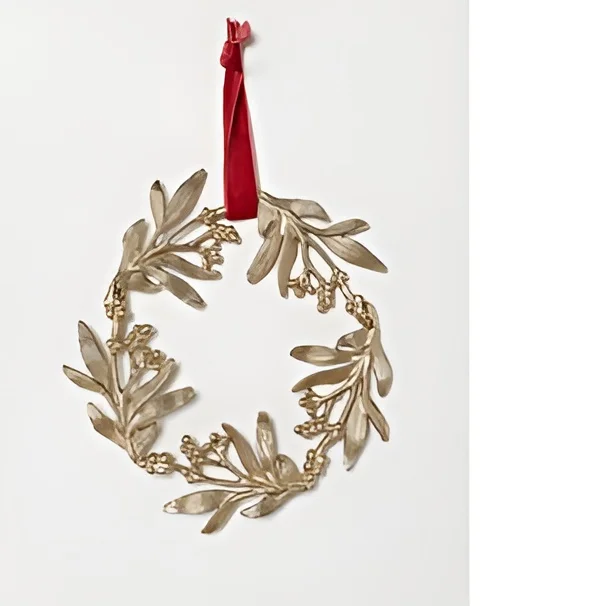 Простые листья Рождественские украшения венок для рождественской стены и комнаты в круглой форме Железный Металл