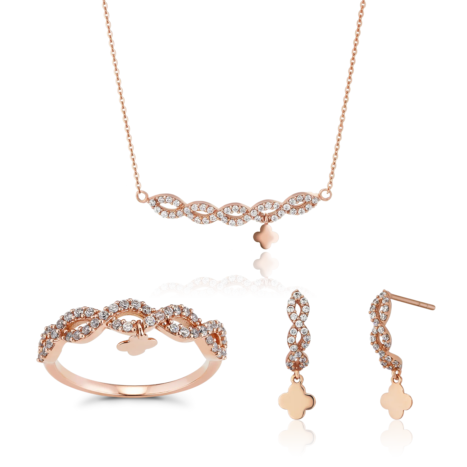 AU750 Solid Gold Jewelry Sets Necklace Earrings Rings For Women Rose Gold Earrings Viet Nam Factory HTJ PTB334