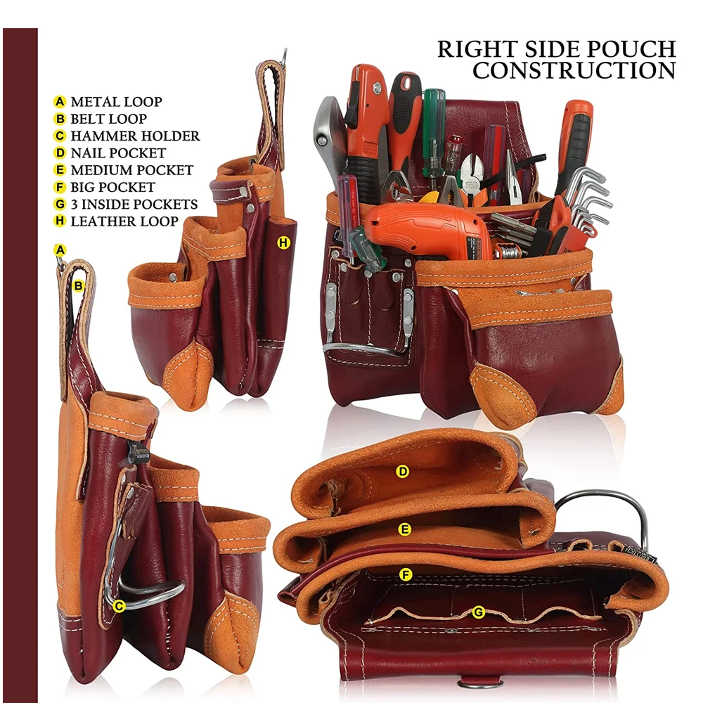 Top Quality Handmade leather tool Bag Storage Carpenter Construction Work 100% Genuine Leather Tool Pouch Tool Belt Set