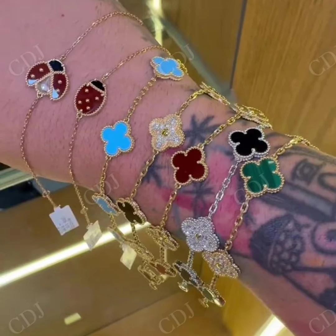 2024 Lucky Bracelet Moissanite silver Hip Hop Iced Out four leaf flower grass Bracelet  jewelry Lucky four leaf clover Bracelet