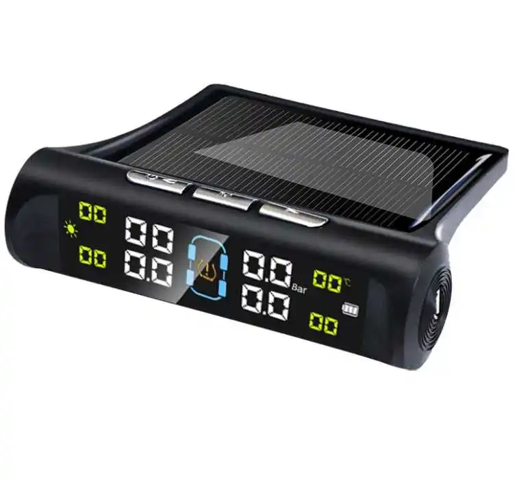 Wireless HD Digital LCD Display Car TPMS Tire Pressure Monitoring System with Solar Charging Auto Alarms External Sensors