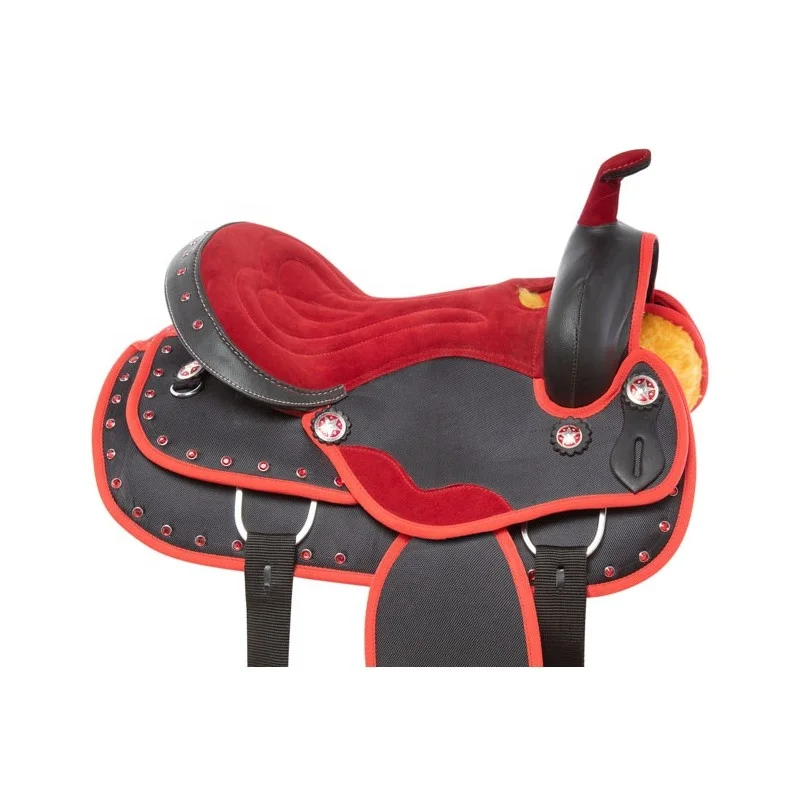 Top Quality Synthetic Western Horse With Saddle Red Binding and Crystal decorative Western Synthetic Horse Saddle