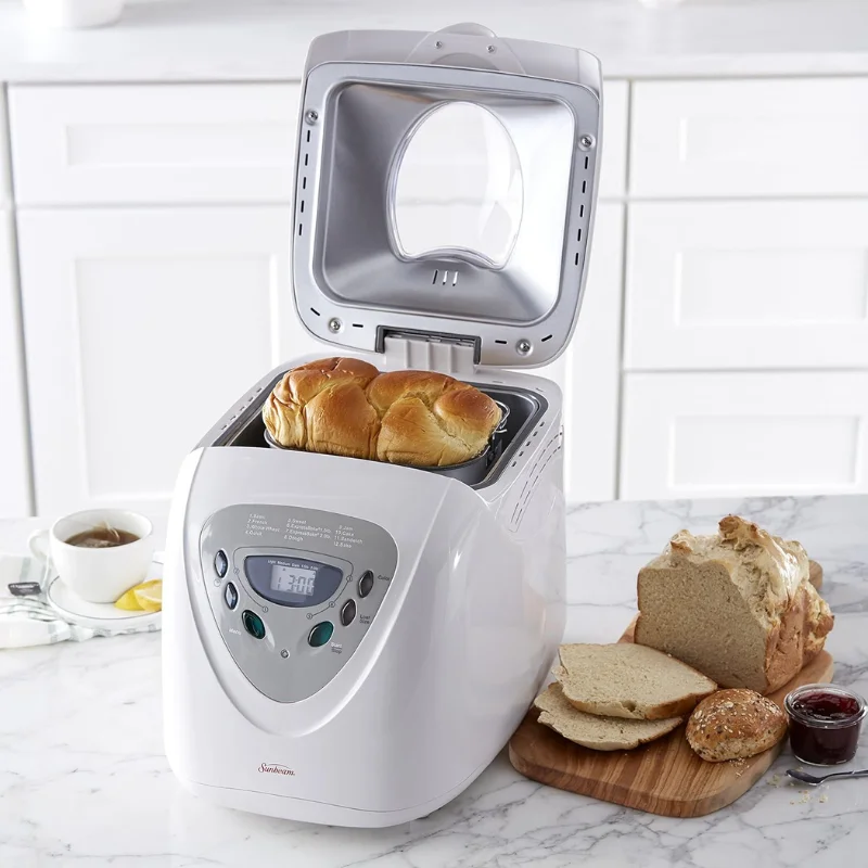 HOT DEAL Programmable Bread Maker: Bake Fresh Bread at Home with 12 Functions, Express Bake Cycle, Nonstick Pan - White