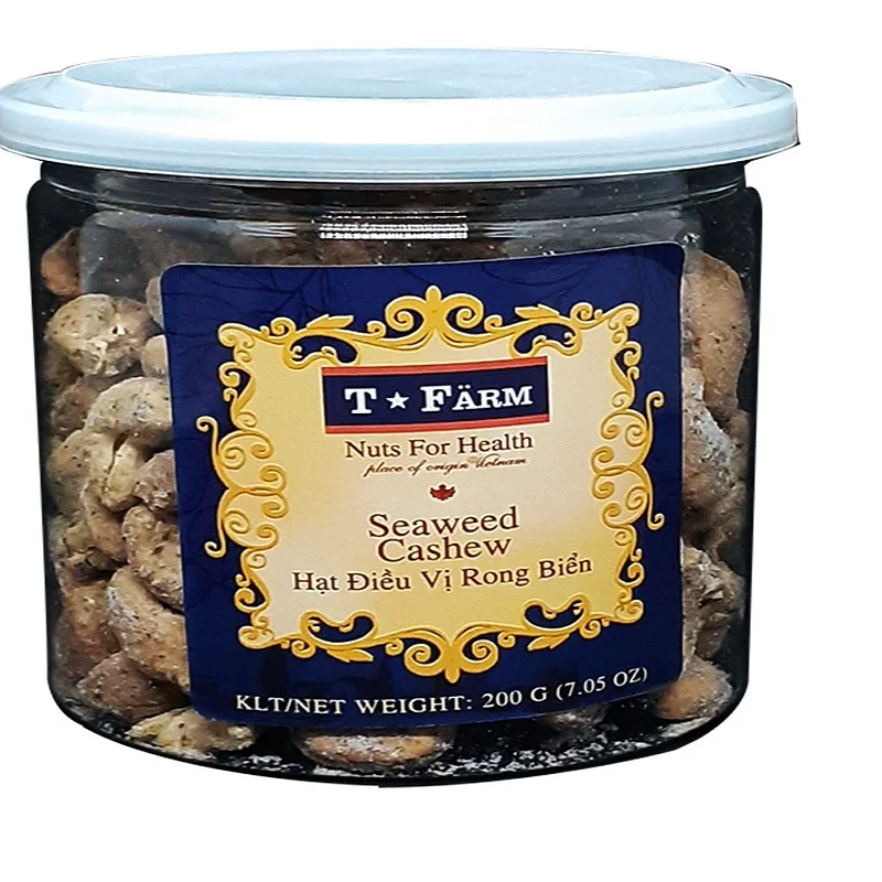 Delicious Wholesale COMMON Baked Dried T Farm Manufacturer Cashew Nuts Dried SEAWEED CASHEW T-FARM JAR 200GR From Vietnam