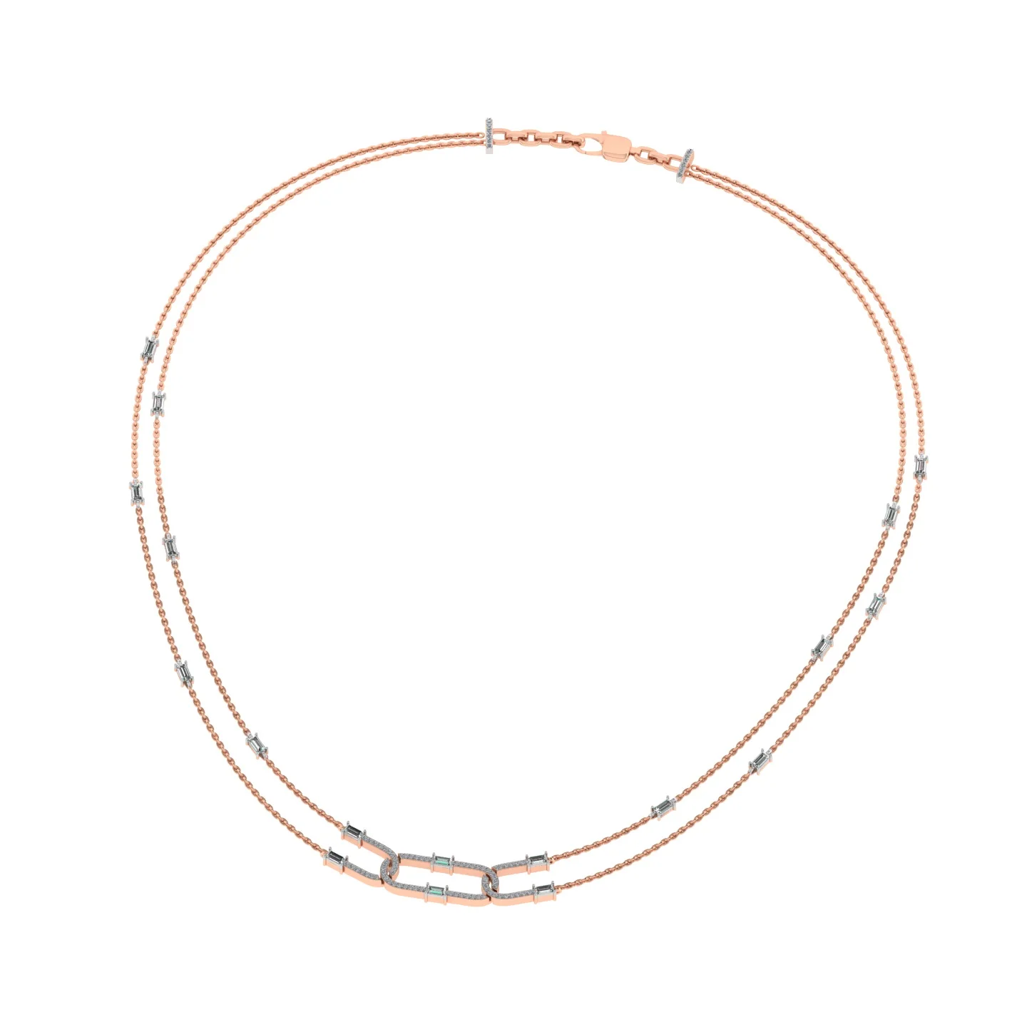 Лучшая распродажа 14k Золотая двойная линия VS GH багет Бриллиантовая подвеска ожерелье пользовательские ювелирные изделия оптом OEM ODM Новая мода для женщин