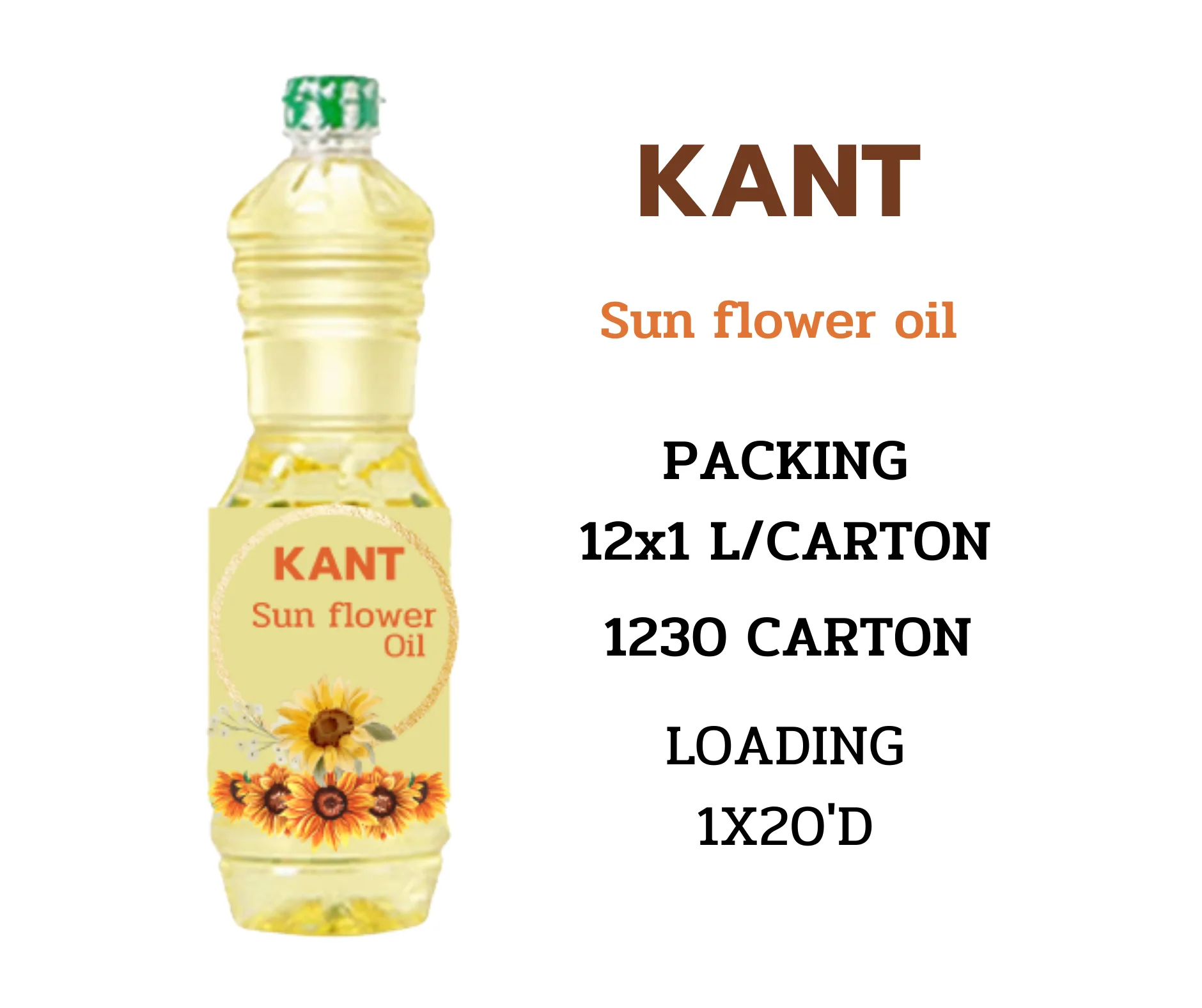 KANT Sunflower oil for cooking grad premium grass bottle product of Thailand OEM bulk high quality GMO free pure cans canned