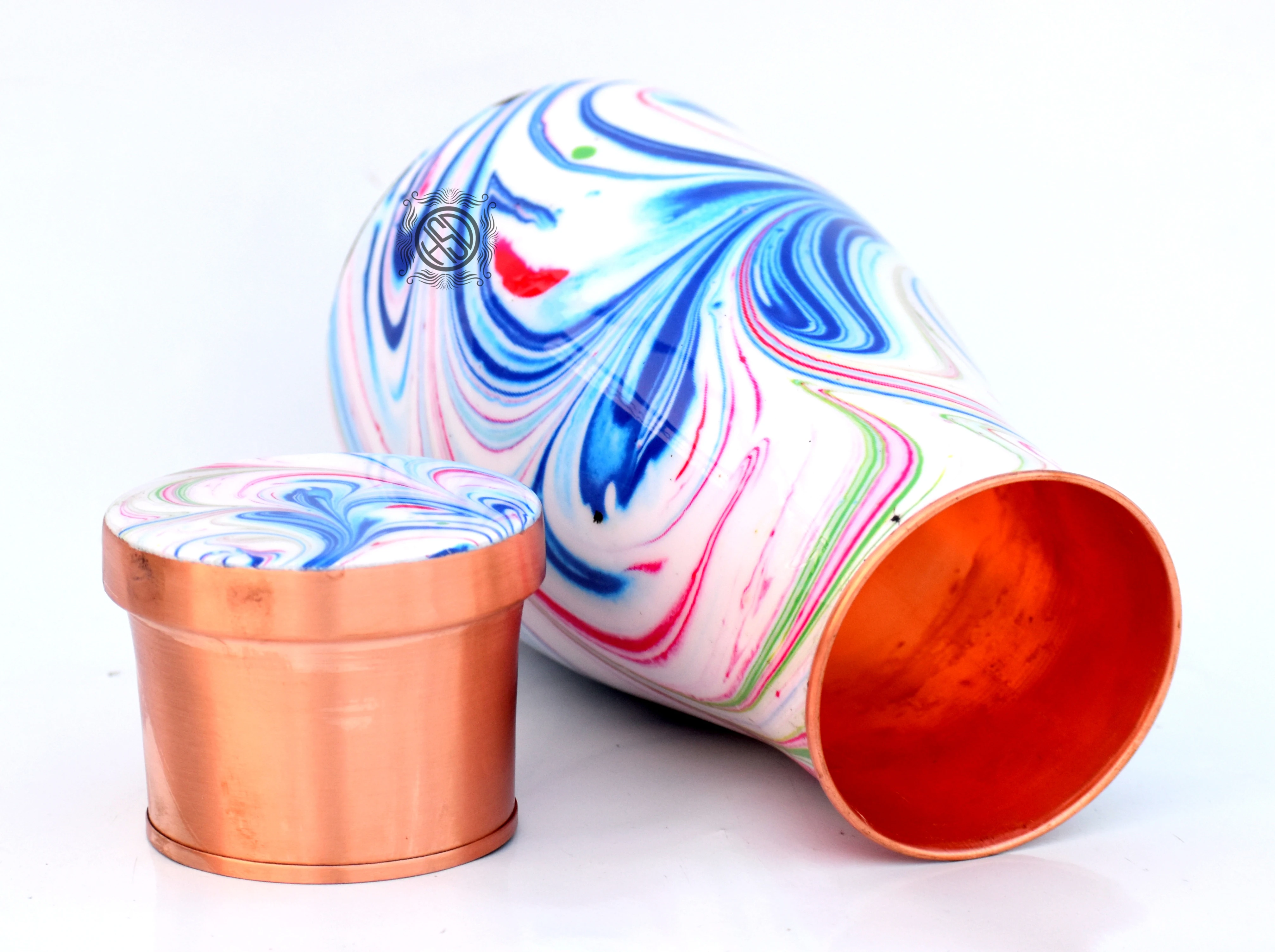 Copper Bedroom Bottle Jug With Inbuilt Glass Joint Free Bedside Enamel Printed Copper Water Pot Best Selling Copper Bedroom Jar