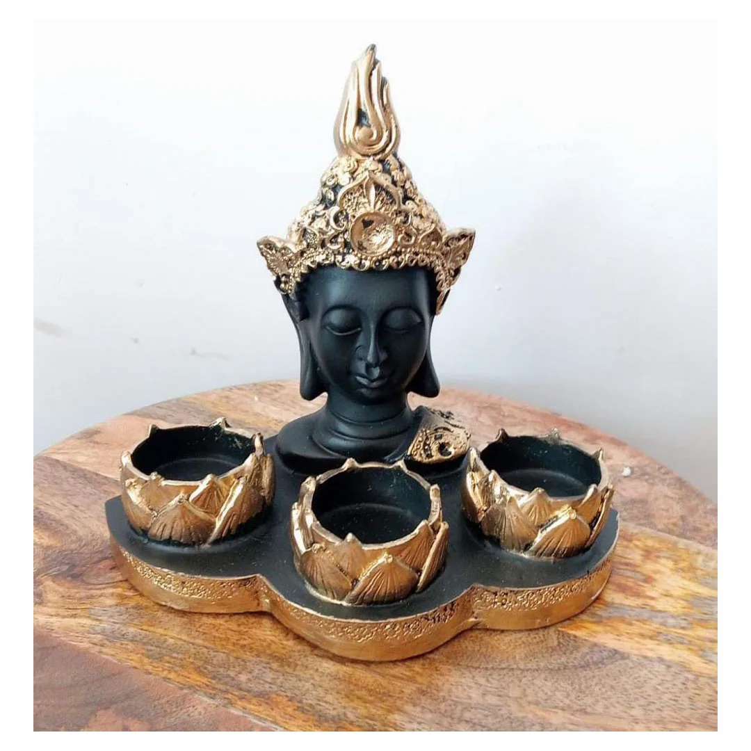 Buddha Head Candle Holder Buddha Fiber Light Weight Meditating Buddha Statue at Home Sculpture Religious Decoration Resin India