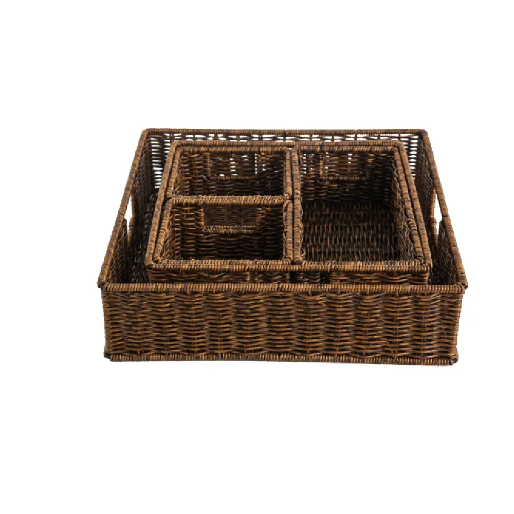 Wholesale Wicker Basket Plastic Woven Storage Baskets With Compartments for Organizing Toilet Tank Bathroom Counter