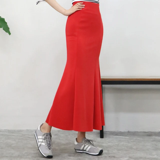 Sophisticated slits mermaid line spandex long skirt made in Korea