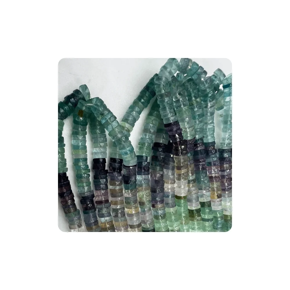 Bulk Natural Multi Fluorite Faceted Heishi Tier Shape Beads Size 8 to 10mm 14 Inches Strand Gemstone Wholesale Suppliers