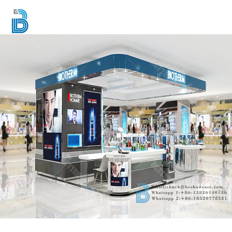 cosmetics kiosk with ceiling customized makeup mall kiosk cosmetic store design and manufacturer