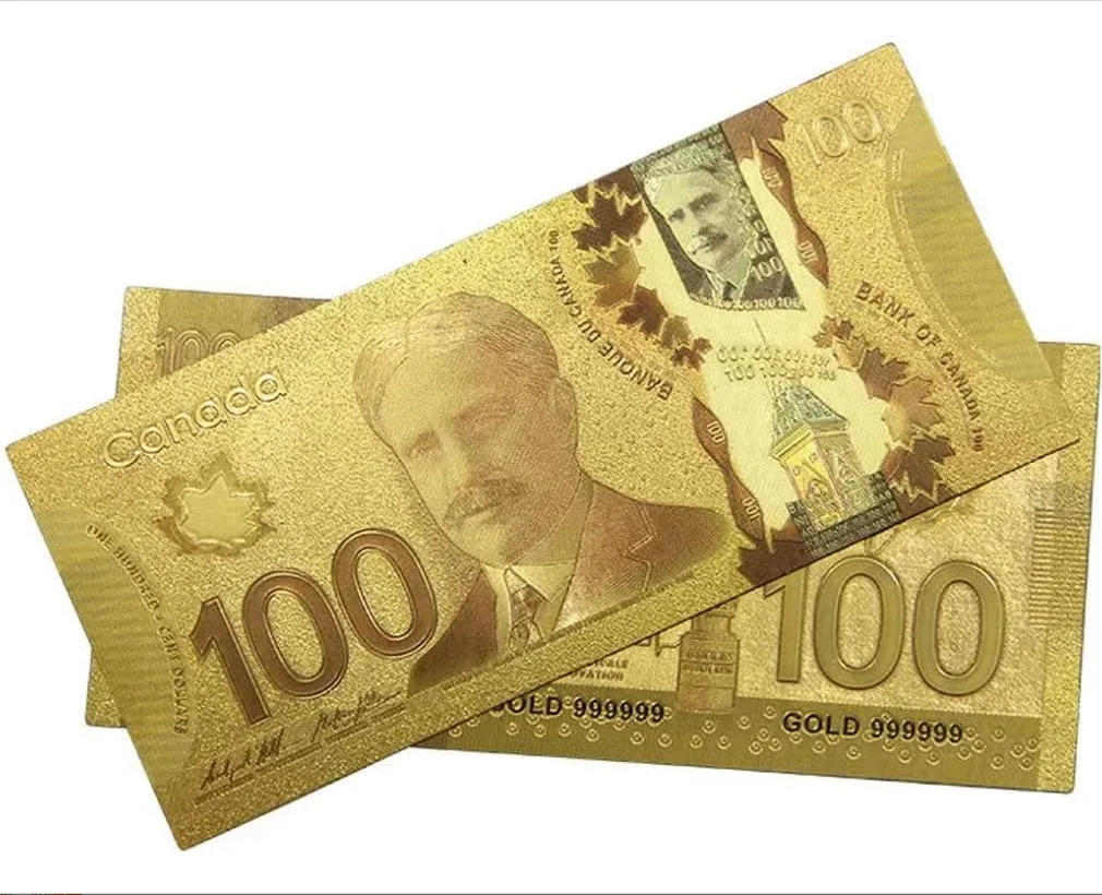Collection Gift Canadian Currency CAD 50 Gold Silver Foil Plastic Banknote Prop Money