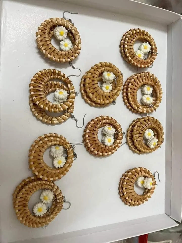 Hot New Design Jewelry Accessories Handmade Eco-friendly Vintage Bohemian Rattan Woven Earrings Made in Vietnam