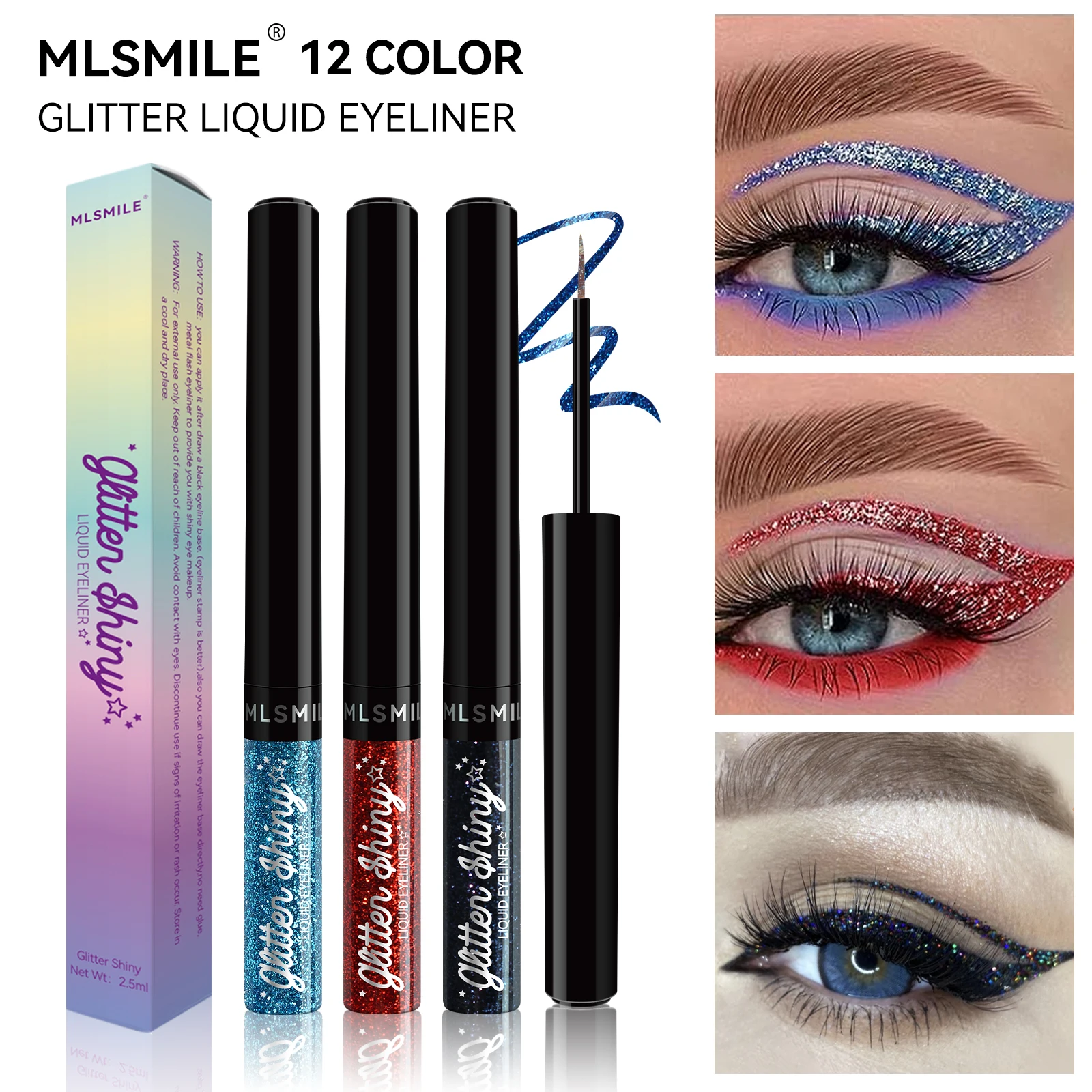 MLSMILE wholesale shiny eyeliner for eyelash extensions eye liner private label waterproof glitter eyeliner